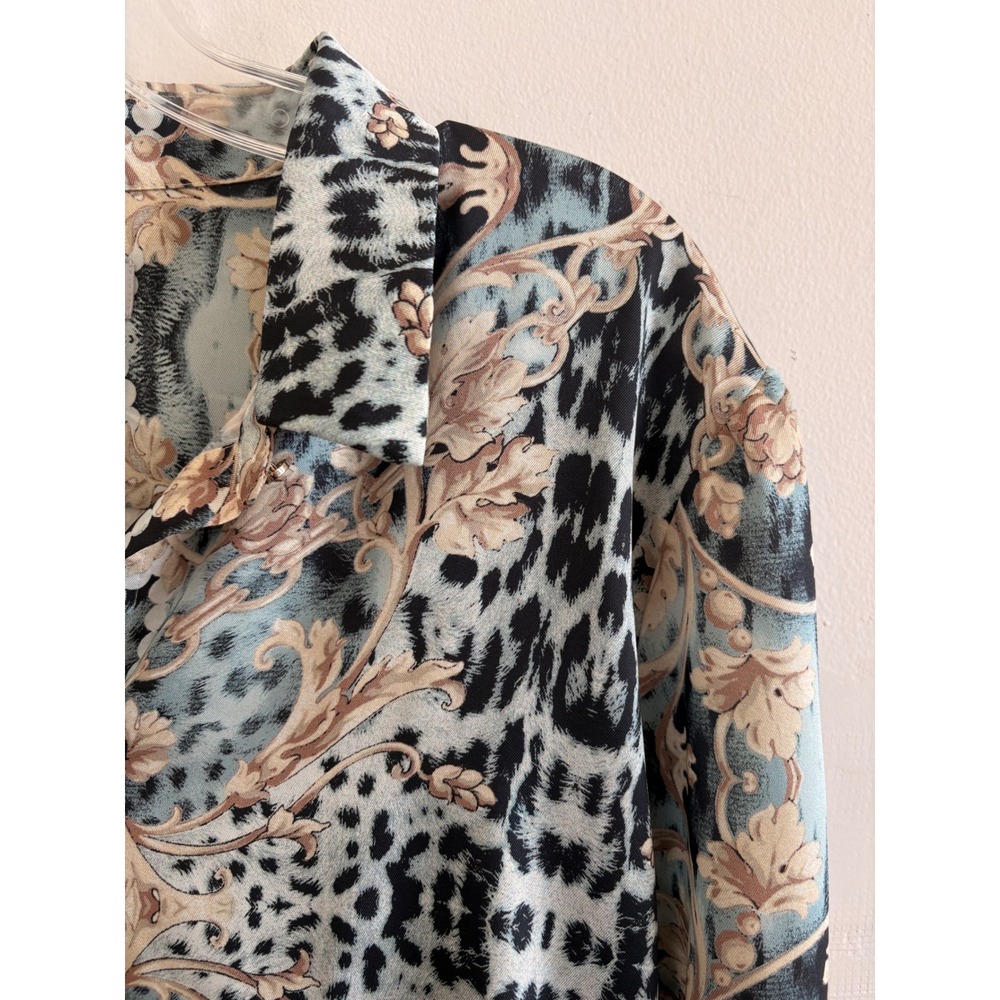 Chicos Mixed Leopard Baroque Print Button Down Shirt Blue Tan Size 3 XL 16/18 - Picture 4 of 8